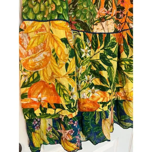 FARM RIO Caipirinha Tiered Cotton Midi Skirt Size Medium NWOT - Picture 5 of 6